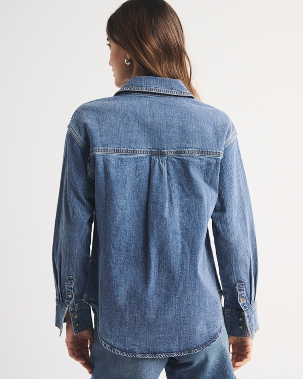 Linen-Blend Denim Button-Up Shirt