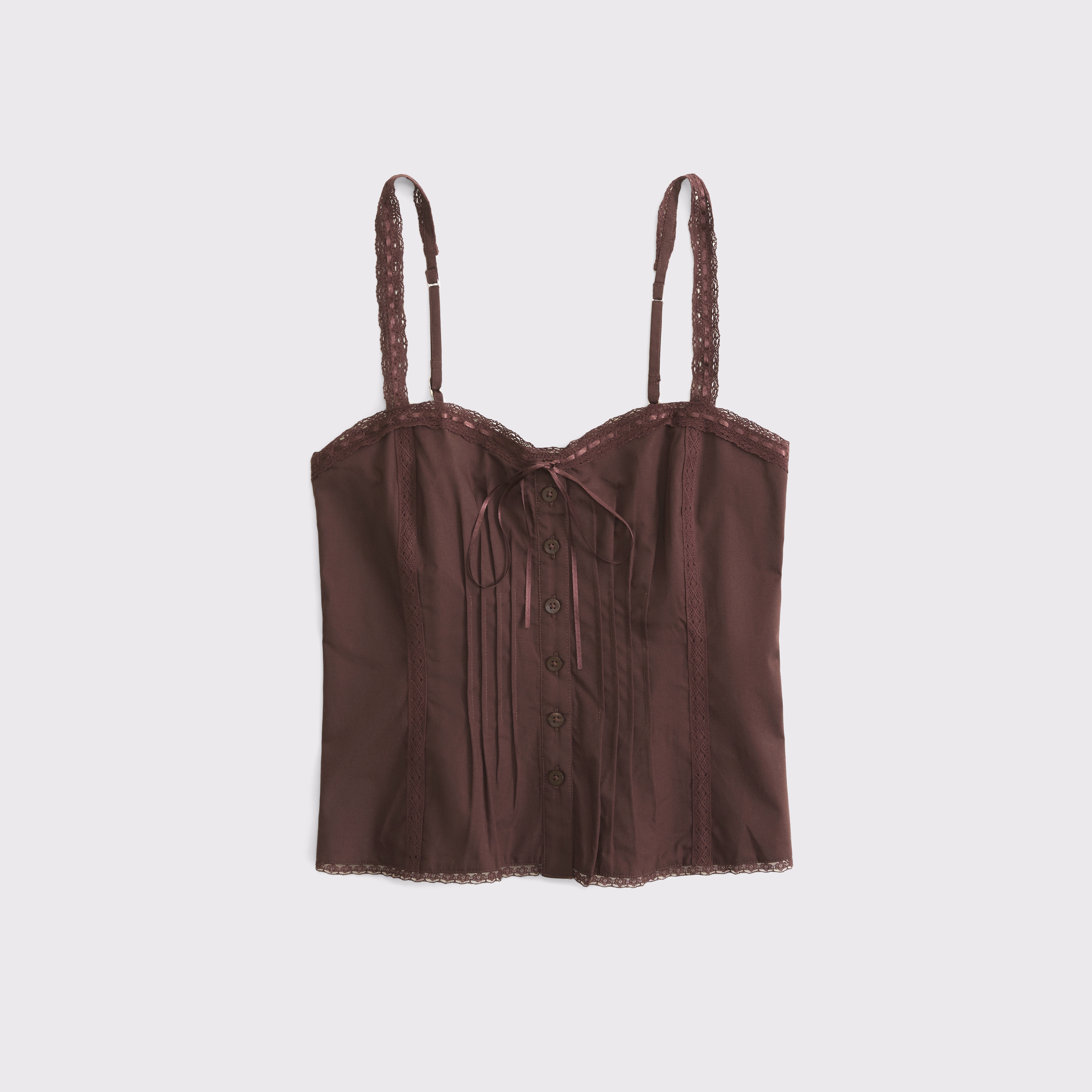 Женский топ Abercrombie & Fitch Bra-Free Pintuck Sweetheart Cami, цвет: Коричневый — фото 1