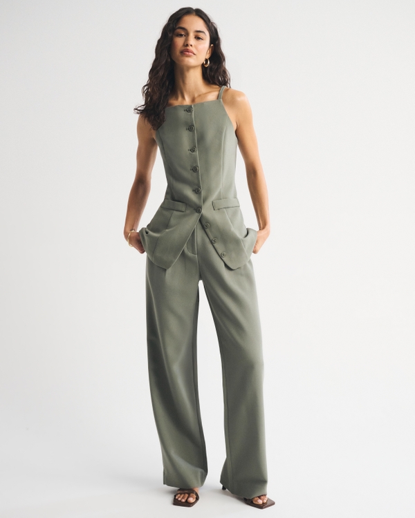 Tie-Back Button-Through Vest, Muted Basil view 2