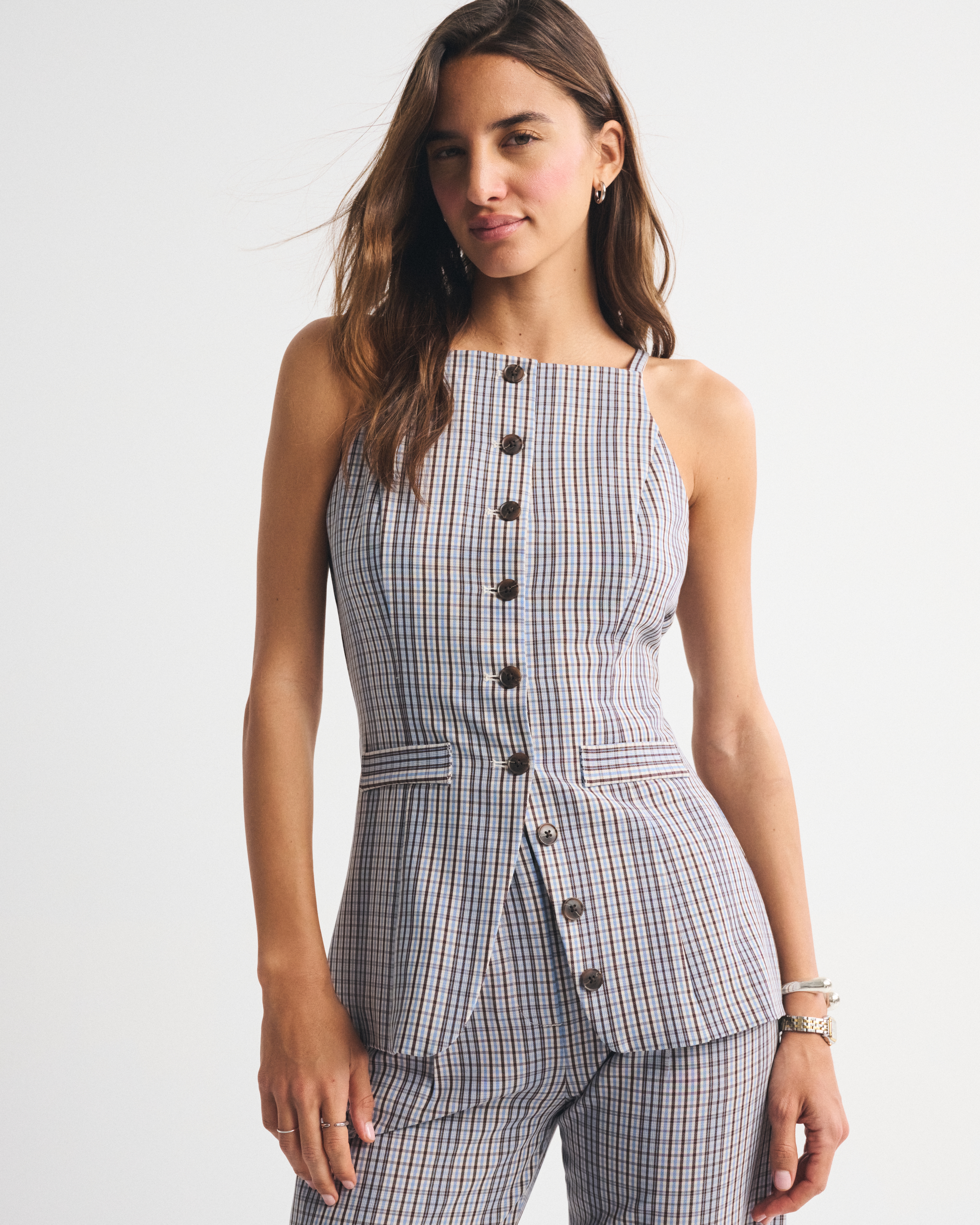 Abercrombie & Fitch Tie-back Button-through Vest In Blue