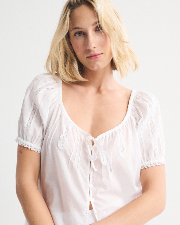 Button-Through Short-Sleeve Blouse