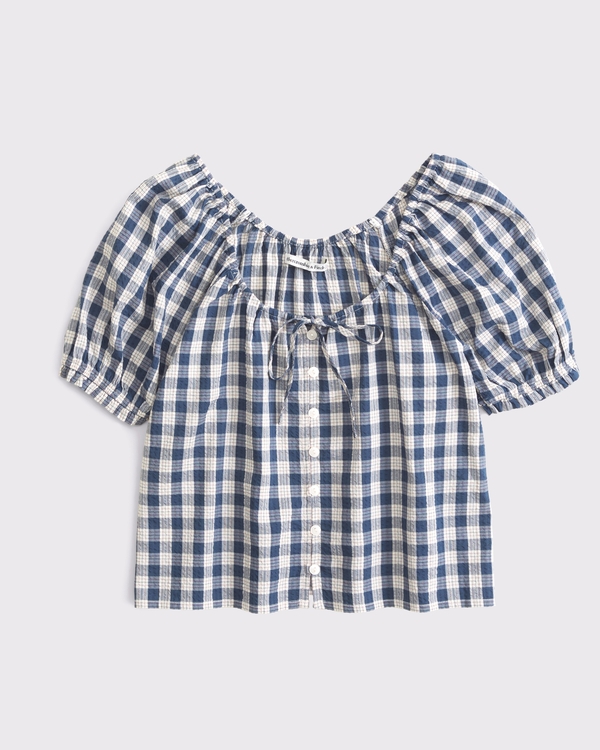 Button-Through Short-Sleeve Blouse