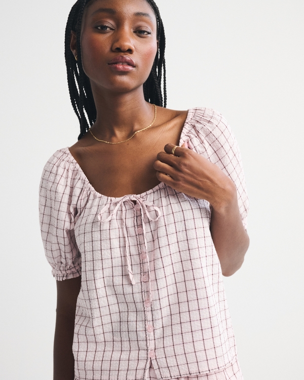 Women's Button-Through Short-Sleeve Blouse | Women's Matching Sets