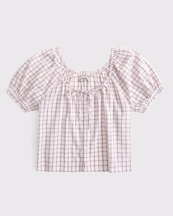 Button-Through Short-Sleeve Blouse