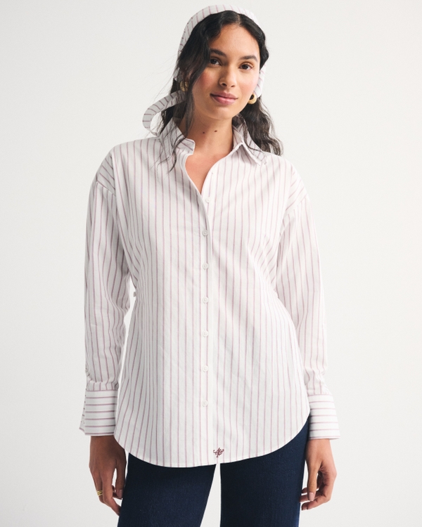 Oversized Shirt & Scarf, Red Stripe view 1