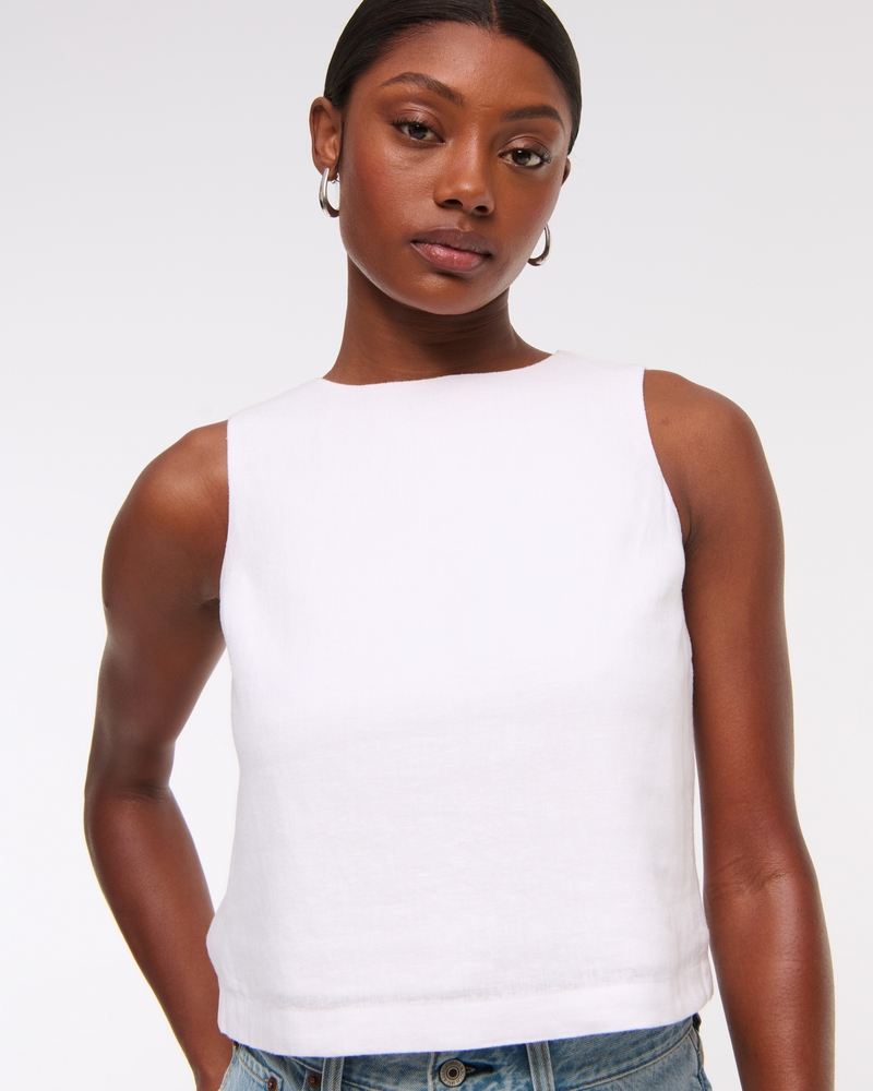Tie-Back Linen-Blend Shell Top