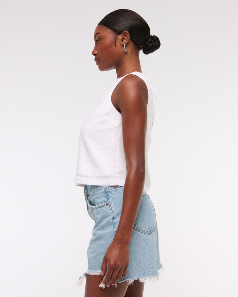 Tie-Back Linen-Blend Shell Top