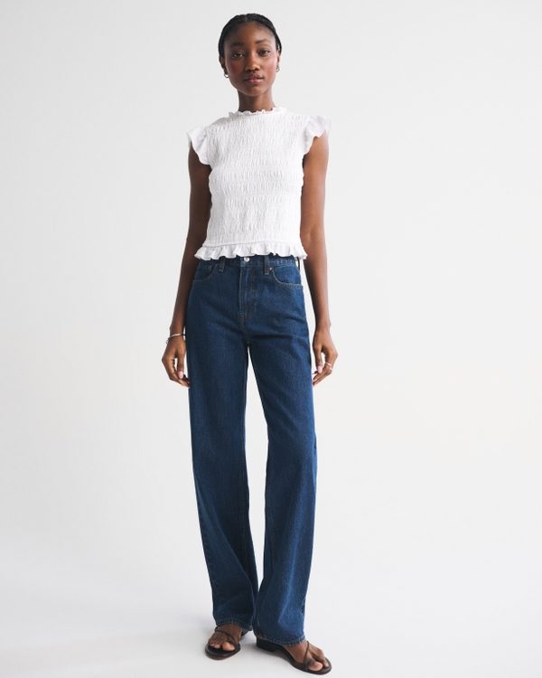 Women's Tie-Back Smocked Linen-Blend Top | Women's Clearance