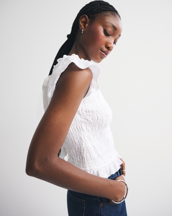 Women's Tie-Back Smocked Linen-Blend Top | Women's Clearance