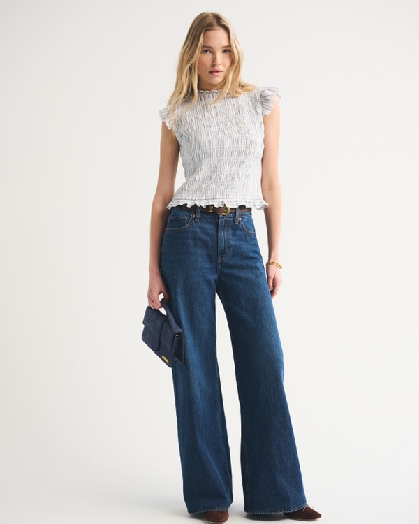 Tie-Back Smocked Linen-Blend Top