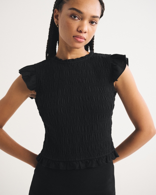 Women's Tie-Back Smocked Linen-Blend Top | Women's Tops