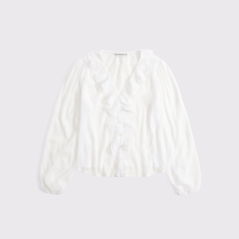 Женские блузки Abercrombie & Fitch Sheer Embroidered Ruffle Button-Through Blouse