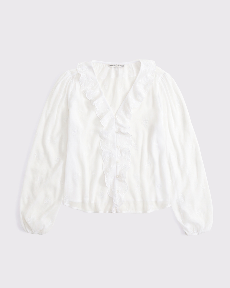 チヂミCLAIRE BUTTONS BLOUSE Claire Silk Chiffon Ruffle Button Down