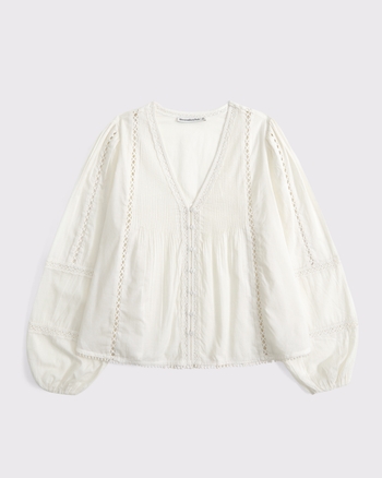 Lace-Trim Button-Through Blouse