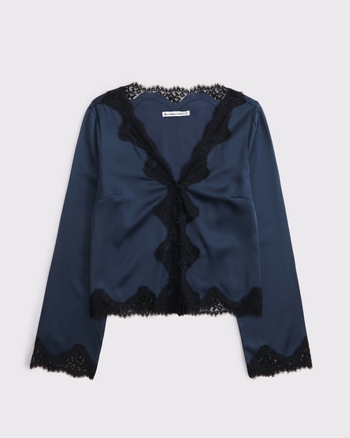 Lace-Trim Button-Through Blouse