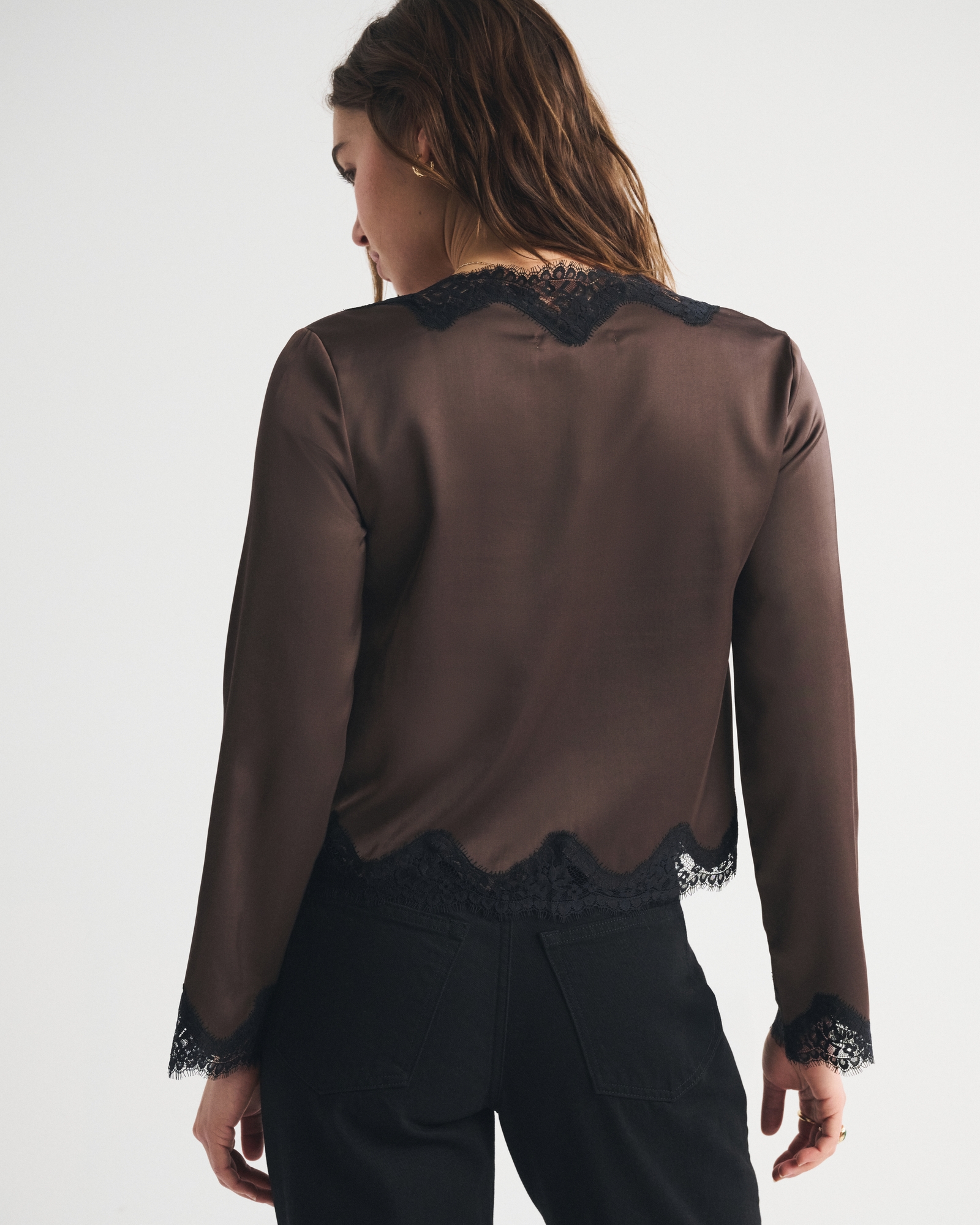 Lace-Trim Button-Through Blouse