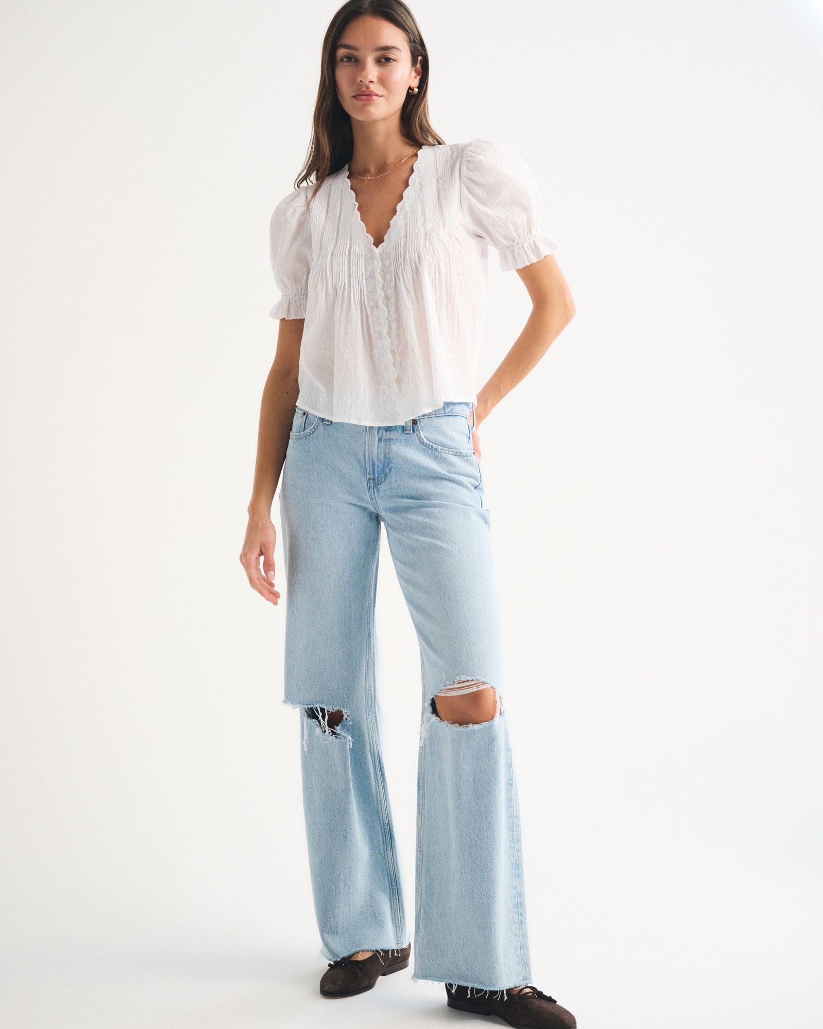 Short-Sleeve Button-Through Blouse