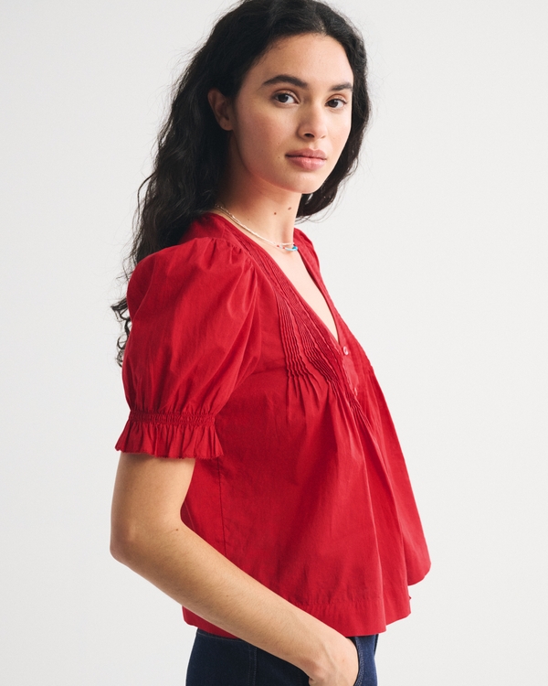 Short-Sleeve Button-Through Blouse