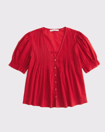 Short-Sleeve Button-Through Blouse