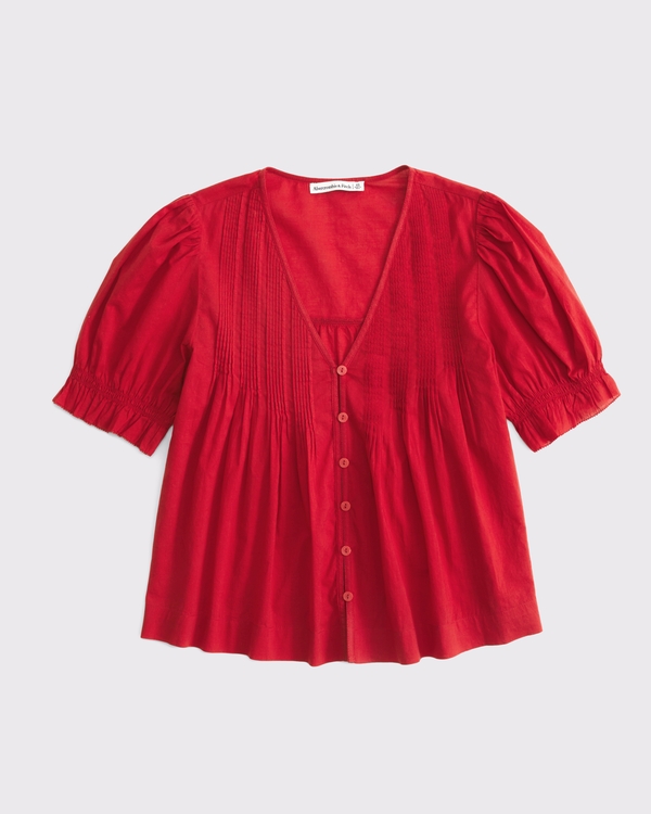 Short-Sleeve Button-Through Blouse, Vivid Red view 1
