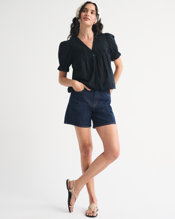 Short-Sleeve Button-Through Blouse, Black view 2