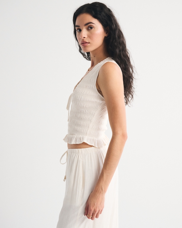 Smocked Tie-Front Set Top