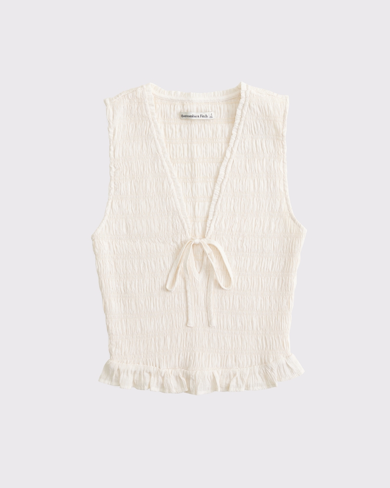 Smocked Tie-Front Set Top