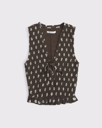 Smocked Tie-Front Set Top