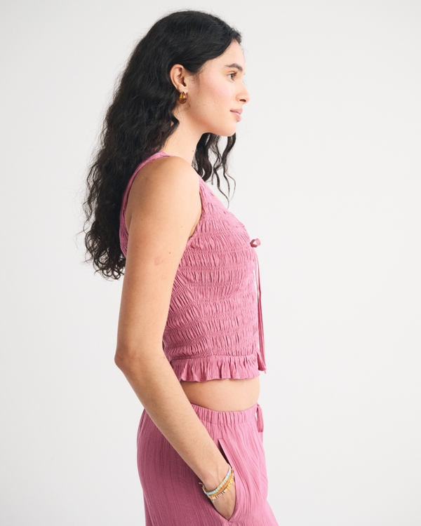 Smocked Tie-Front Set Top