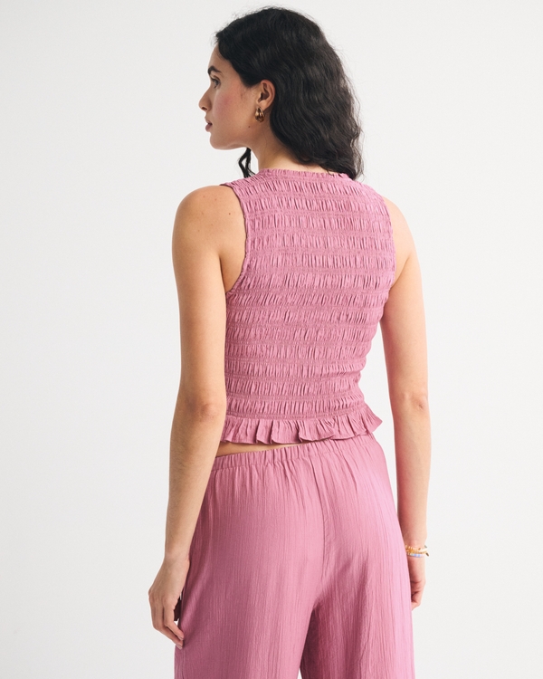 Smocked Tie-Front Set Top