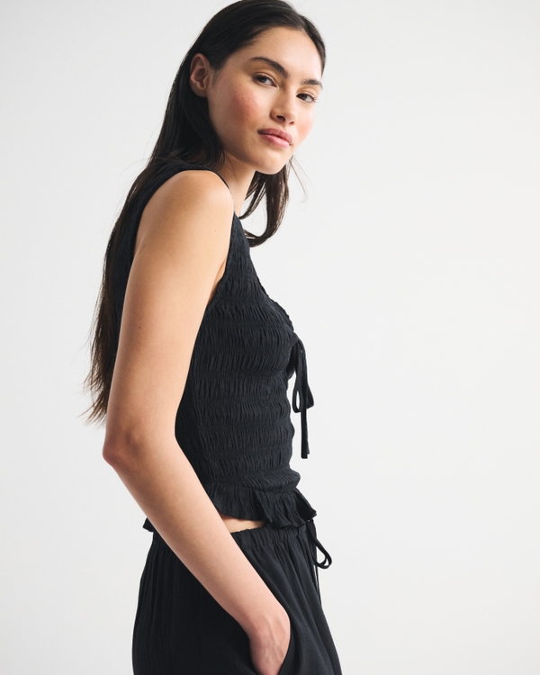 Smocked Tie-Front Set Top