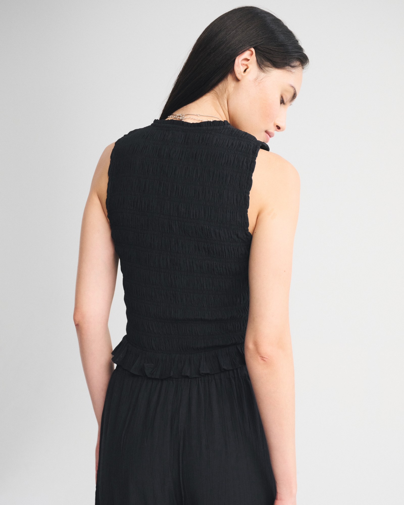 Smocked Tie-Front Set Top