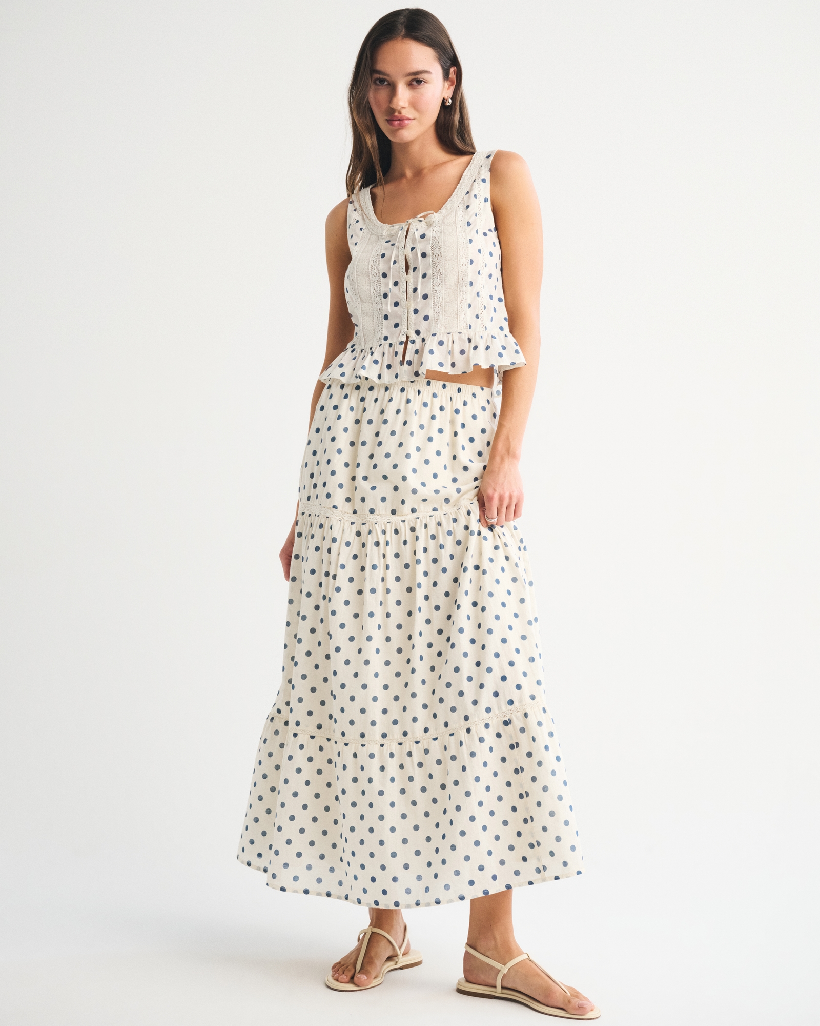 Lace-Trim Tie-Front Ruffle Tank