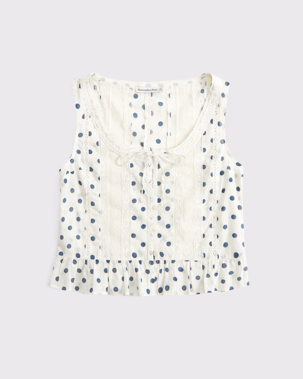 Button-Through Lace-Trim Tank