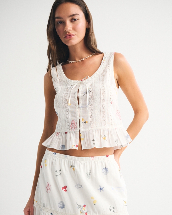 Button-Through Lace-Trim Tank