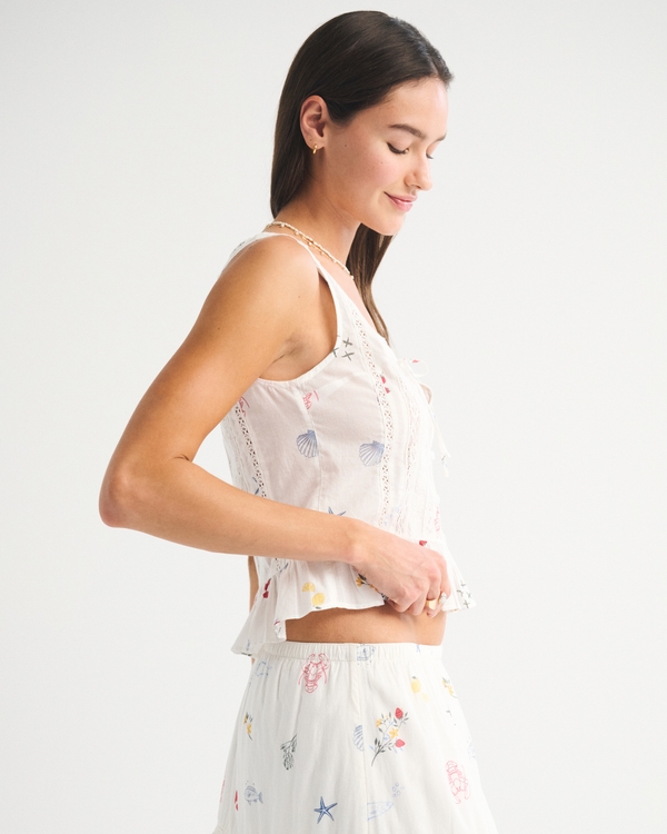 Button-Through Lace-Trim Tank
