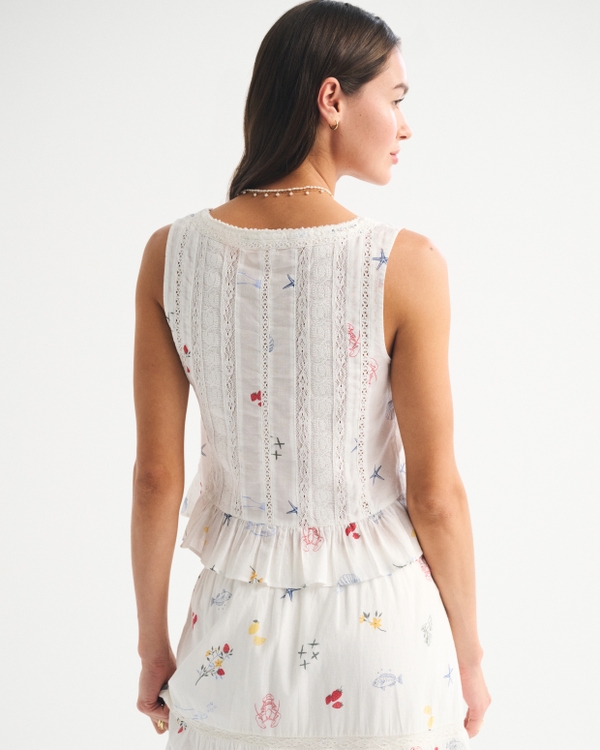 Button-Through Lace-Trim Tank