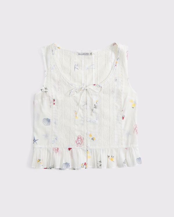 Button-Through Lace-Trim Tank