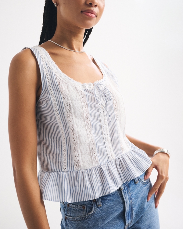 Lace-Trim Tie-Front Ruffle Tank