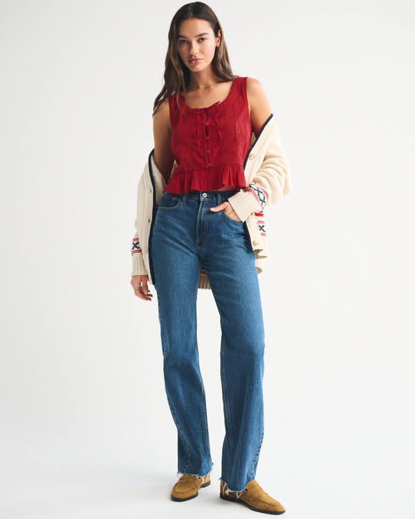 Button-Through Lace-Trim Tank