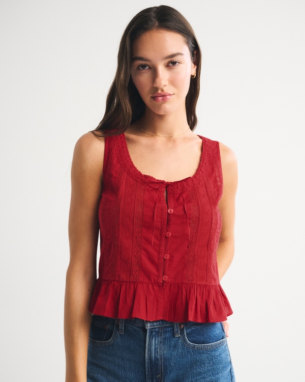 Button-Through Lace-Trim Tank