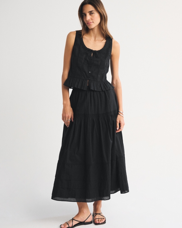 Lace-Trim Tie-Front Ruffle Tank, Black view 2