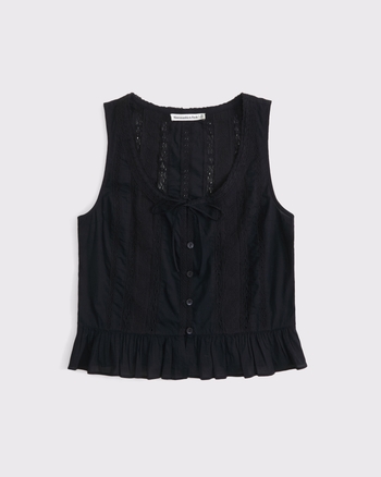 Lace-Trim Tie-Front Ruffle Tank