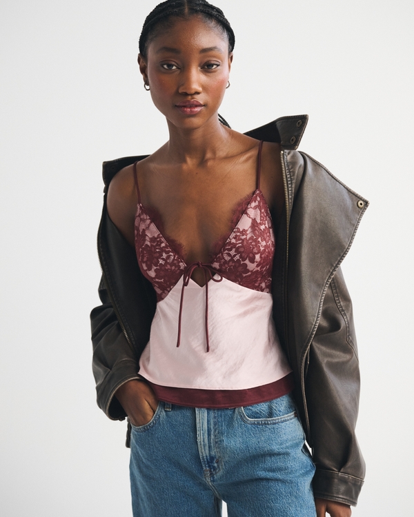 A&F Bella 2-in-1 Reversible Tie-Front Cami, Burgundy view 1