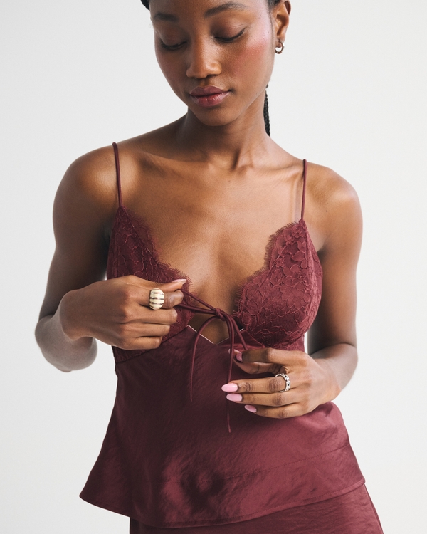 A&F Bella 2-in-1 Reversible Tie-Front Cami, Burgundy view 2