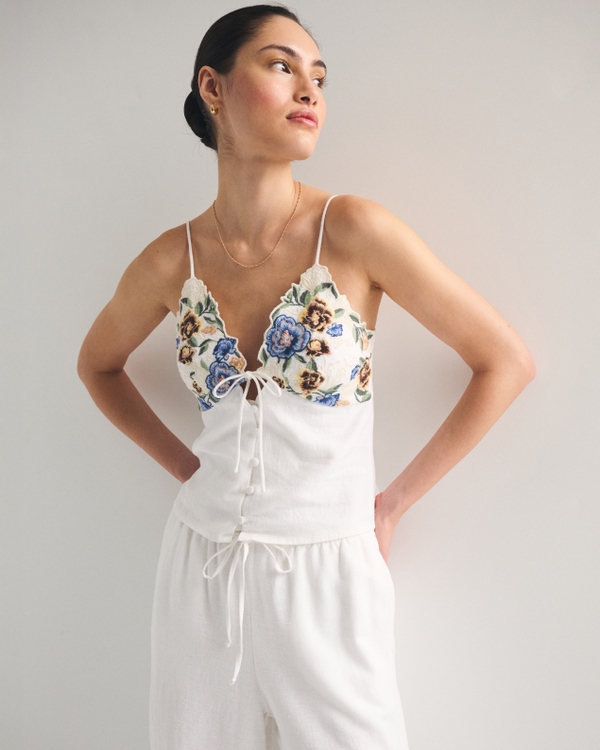 The A&F Bella Bra-Free Linen-Blend Cami, White view 1