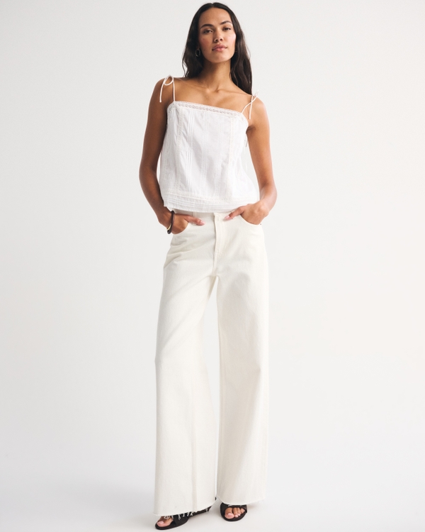 レーストリム タイストラップ キャミソール, ホワイト view 2