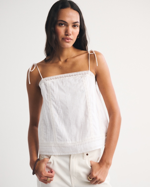 abercrombie&amp;fitch  キャミソール Women's Lace-Trim Tie-Strap Cami | Women's Tops | Abercrombie.com