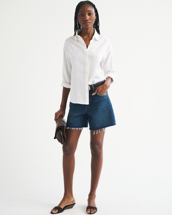 Oversized Linen-Blend Shirt, White view 2