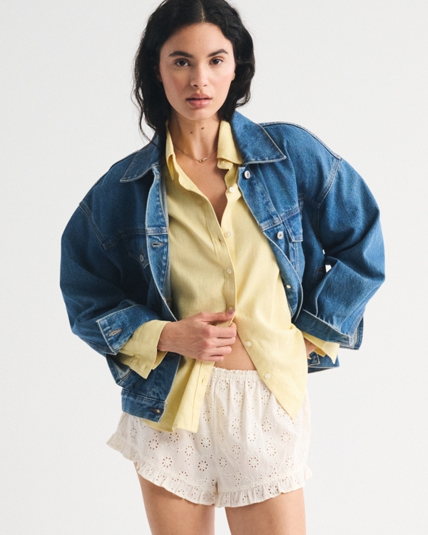 Oversized Linen-Blend Shirt, Yellow view 1
